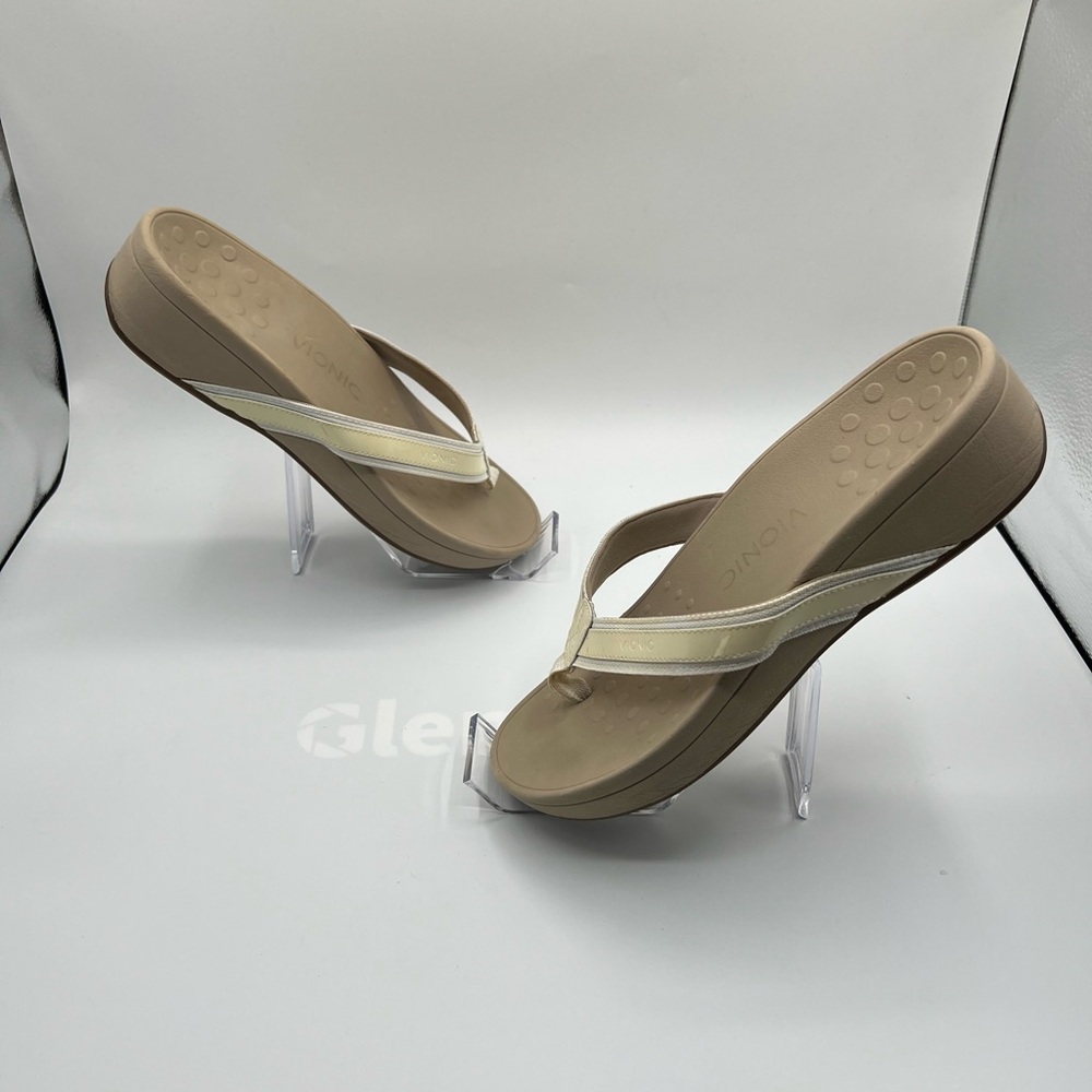 Vionic High Tide Platform Flip Flops Metallic Ivo… - image 4